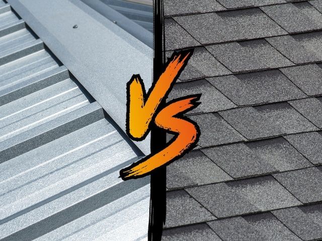 metal roofing vs shingles with vs graphic