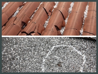 roof damage from hail shown on clay roof and asphalt shingles roof damage from hail shown on clay roof and asphalt shingles