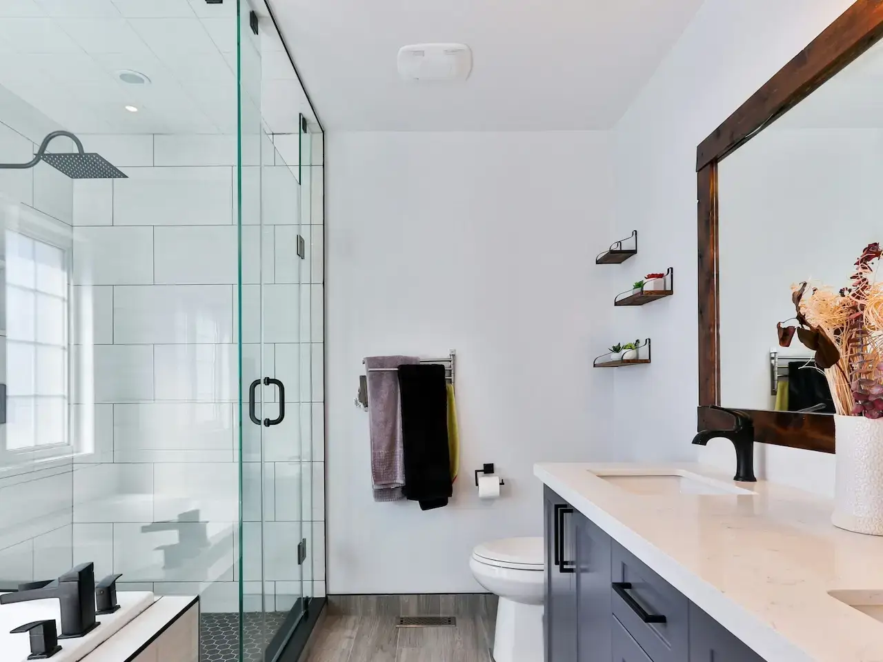 bathroom with large glass shower