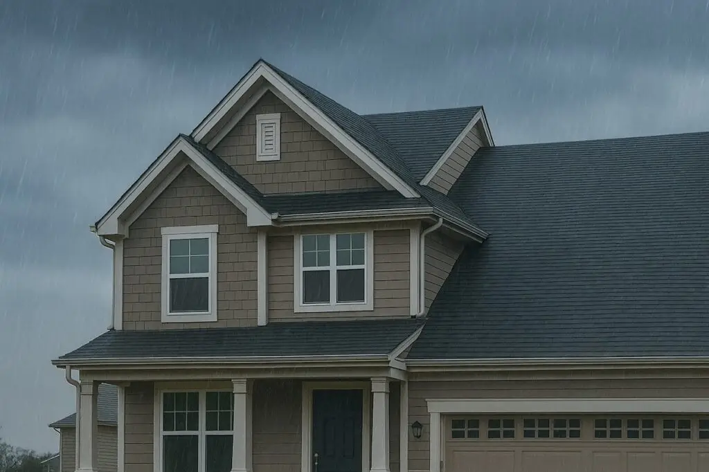 new home with multiple roof peaks