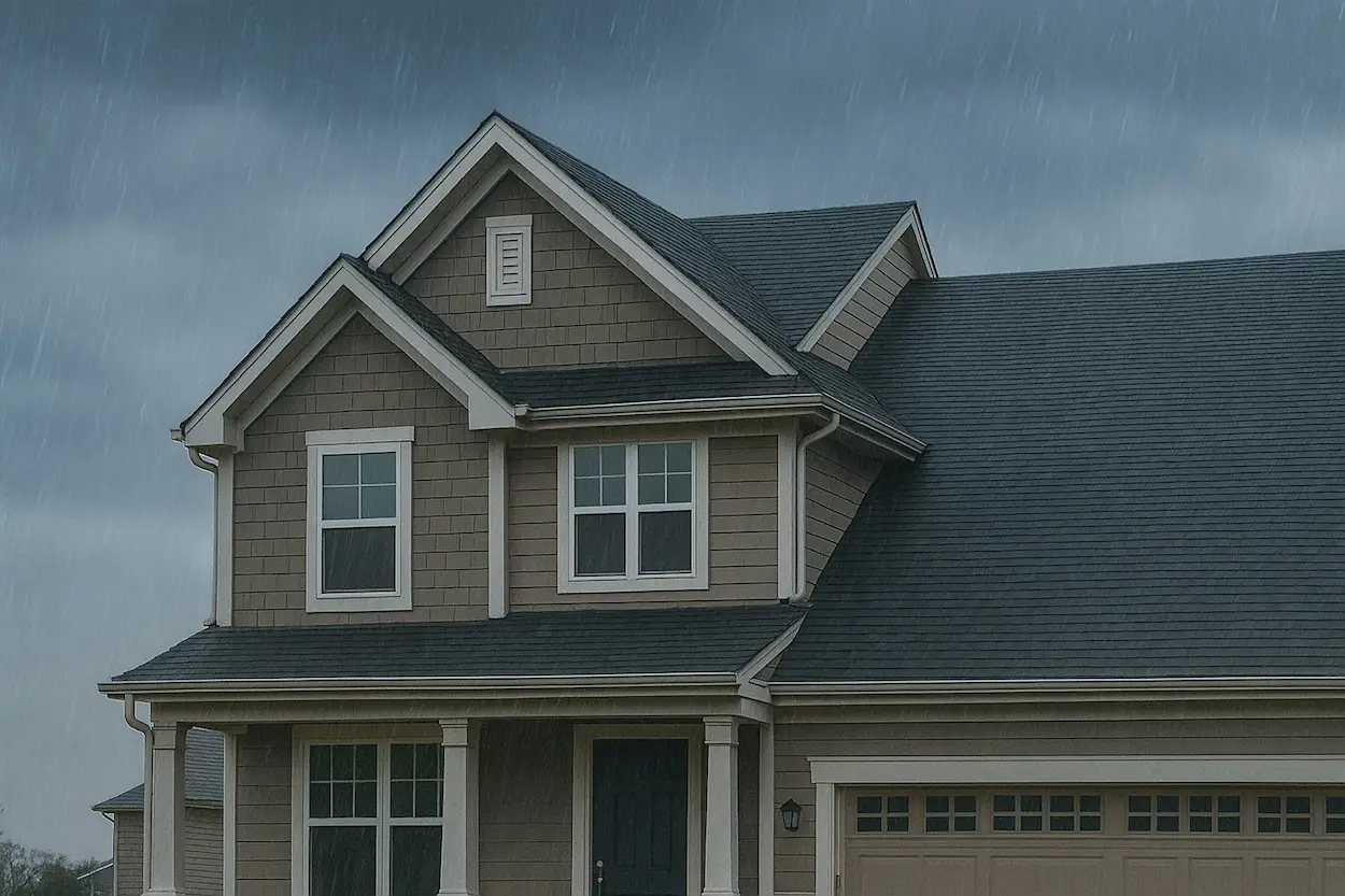 new home with multiple roof peaks